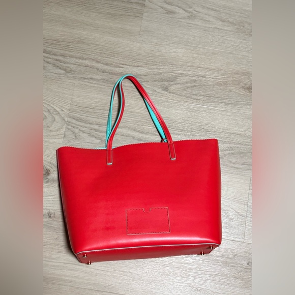 kate spade red tote with teal interior - Picture 3 of 11